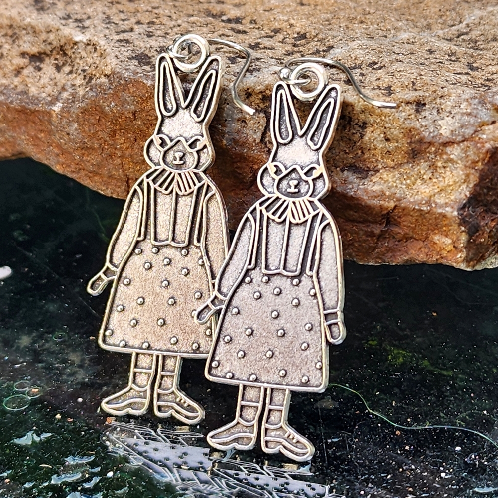 Boho Jewelry Silver Plated Bunny Victorian Rabbit Lightweight Earrings
